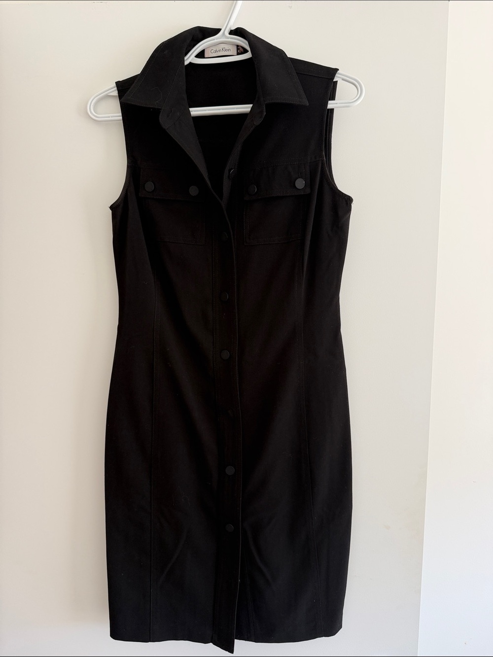 Calvin Klein Black Sleeveless Button-Front Shirt Dress